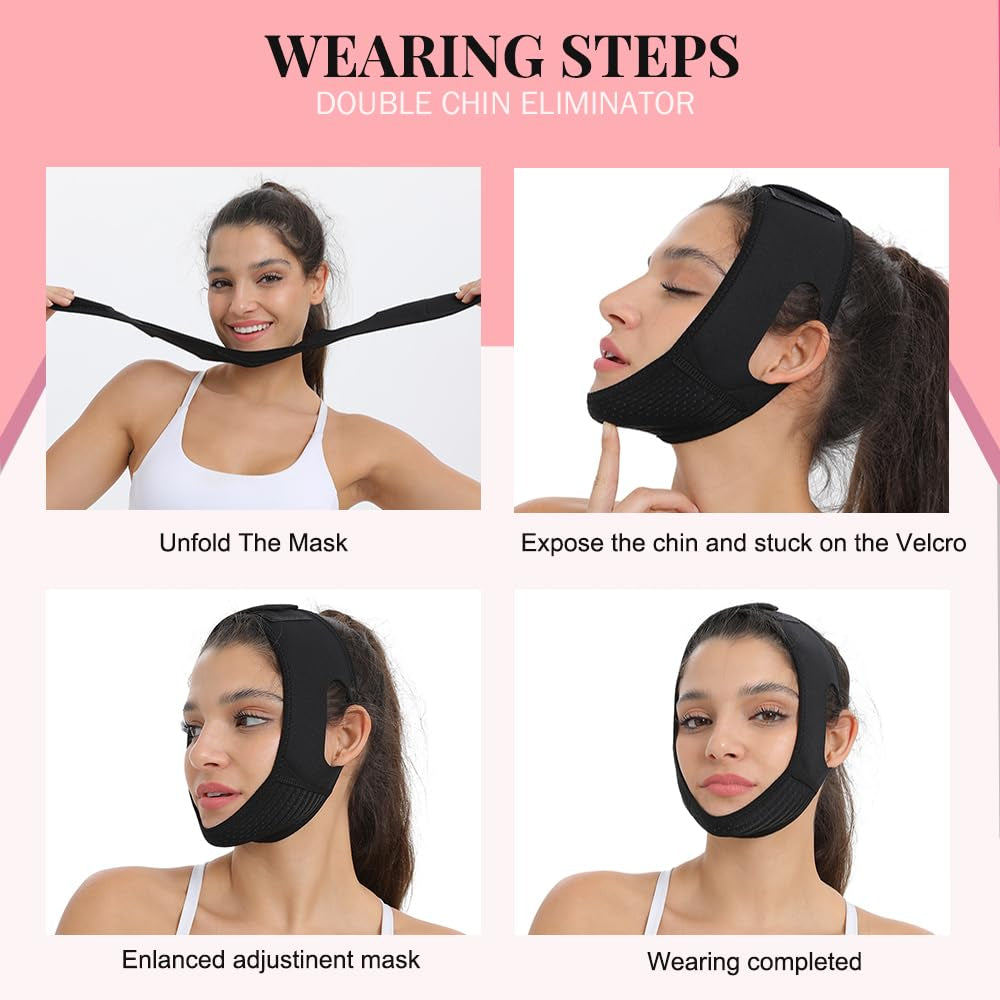 V-Line Mask, Chin Strap for Sleeping,Chin Strap for Women,Jaw Exerciser,Jawline Shaper,Jaw Strap,Double Chin Strap,Jawline Shaper,Reusable Chin Stra,Black