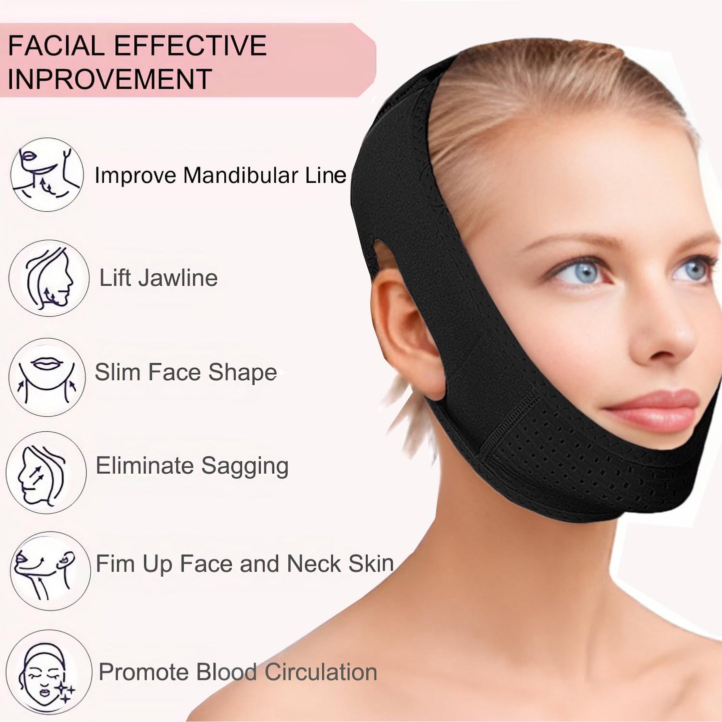 V-Line Mask, Chin Strap for Sleeping,Chin Strap for Women,Jaw Exerciser,Jawline Shaper,Jaw Strap,Double Chin Strap,Jawline Shaper,Reusable Chin Stra,Black