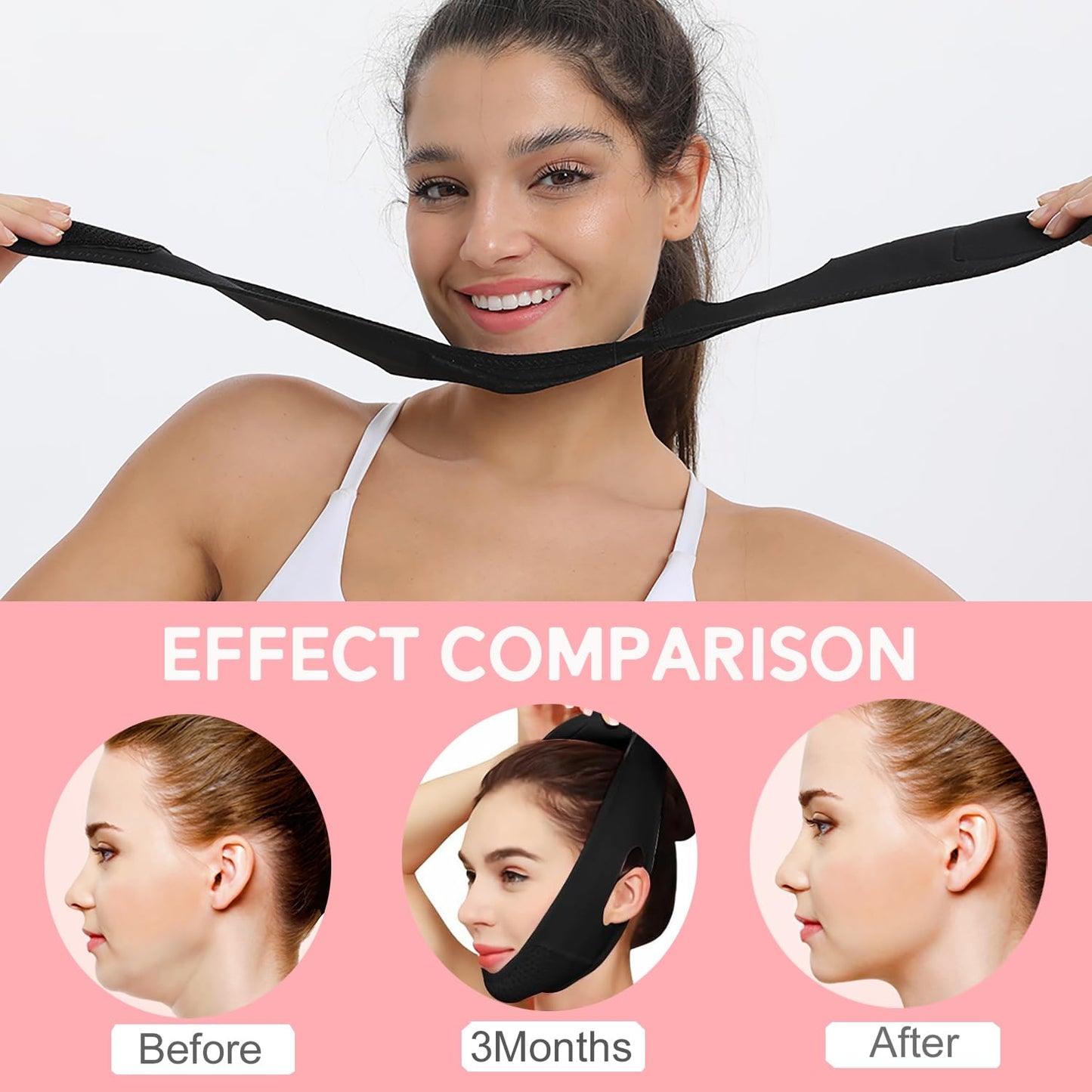 V-Line Mask, Chin Strap for Sleeping,Chin Strap for Women,Jaw Exerciser,Jawline Shaper,Jaw Strap,Double Chin Strap,Jawline Shaper,Reusable Chin Stra,Black
