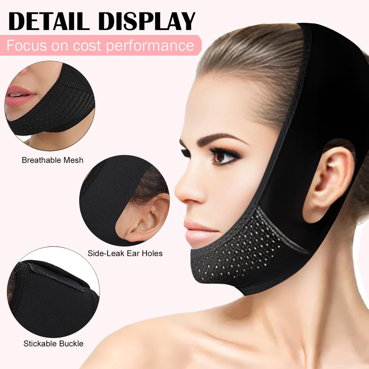 V-Line Mask, Chin Strap for Sleeping,Chin Strap for Women,Jaw Exerciser,Jawline Shaper,Jaw Strap,Double Chin Strap,Jawline Shaper,Reusable Chin Stra,Black