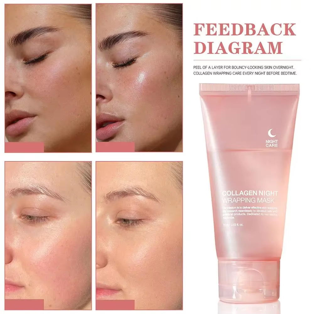 Hydrolyzed Collagen Overnight Facial Mask – Wrapping Peel-Off Treatment | Hydrating & Firming | Enhances Elasticity, Reduces Sagging & Dullness