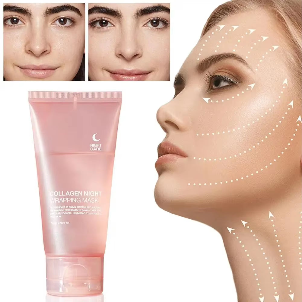 Hydrolyzed Collagen Overnight Facial Mask – Wrapping Peel-Off Treatment | Hydrating & Firming | Enhances Elasticity, Reduces Sagging & Dullness