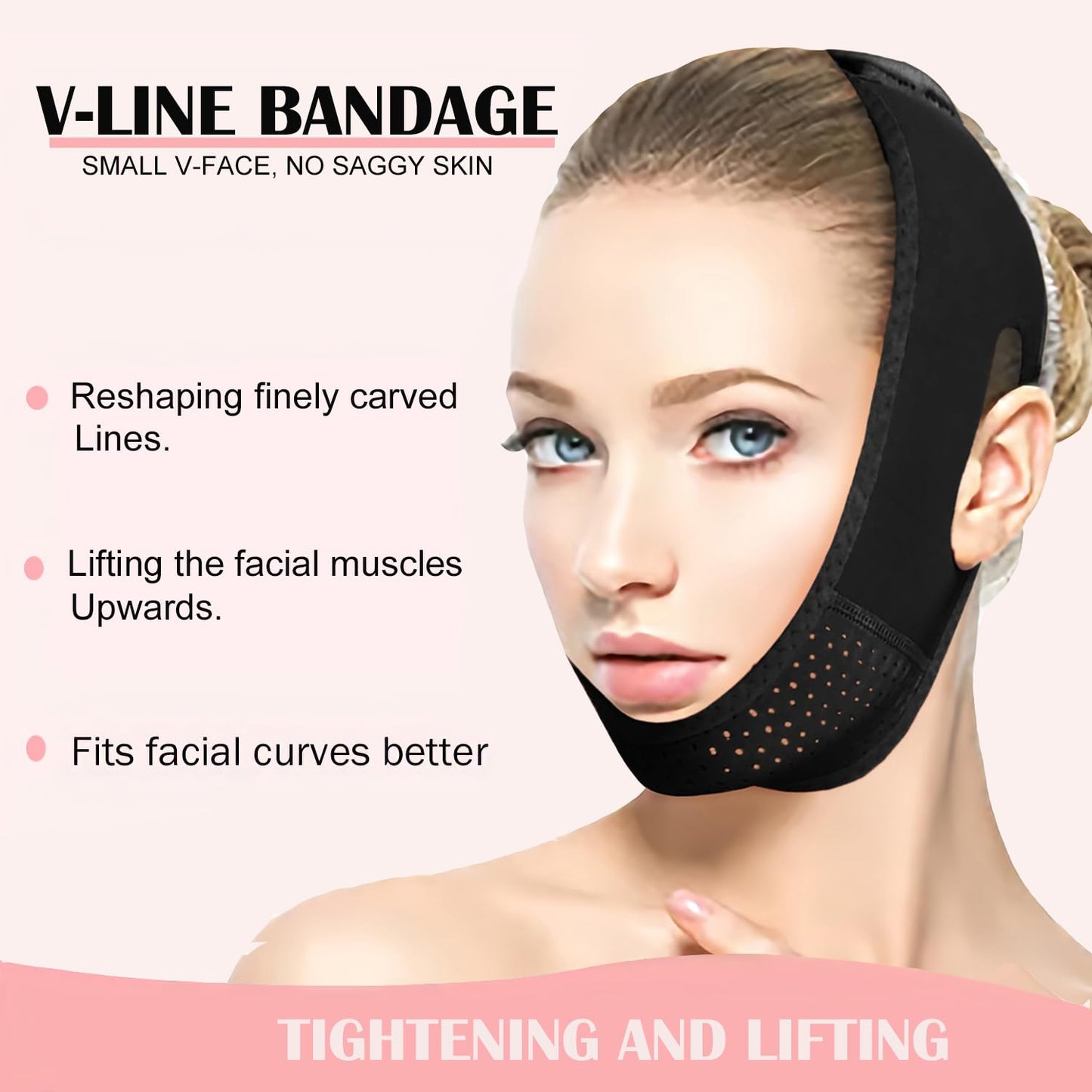V-Line Mask, Chin Strap for Sleeping,Chin Strap for Women,Jaw Exerciser,Jawline Shaper,Jaw Strap,Double Chin Strap,Jawline Shaper,Reusable Chin Stra,Black