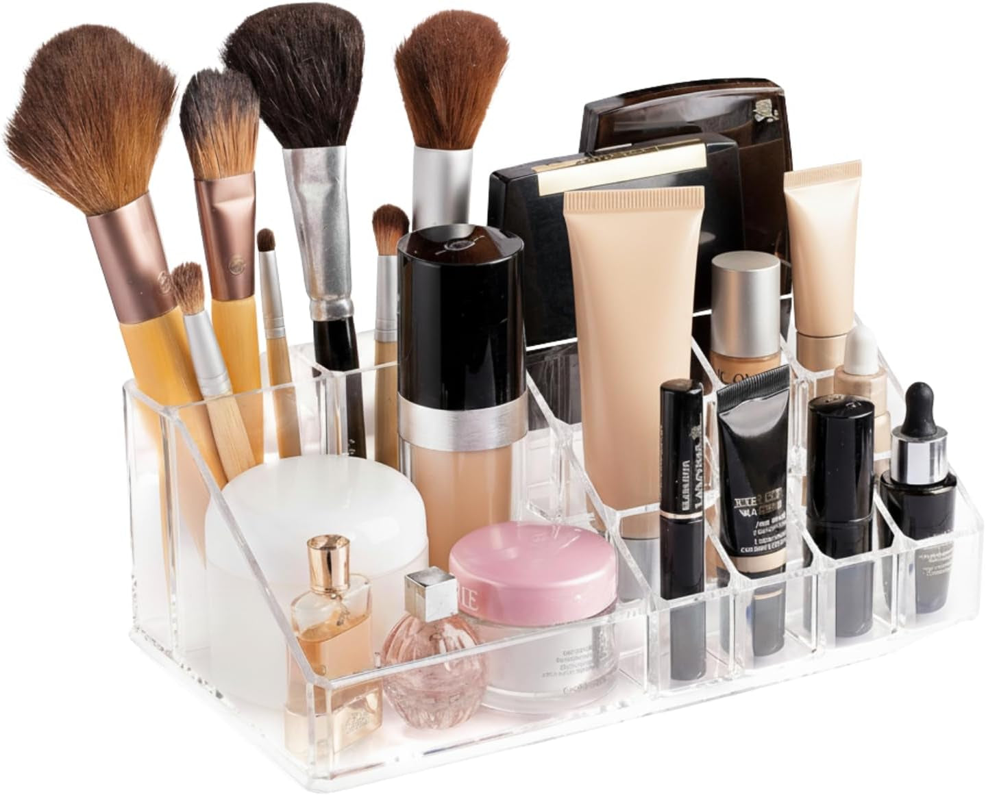 Clear Makeup Organizer – 16-Compartment Cosmetic and Jewelry Holder, 4-Drawer Vanity Storage, Elegant Clear Design for Makeup and Accessories